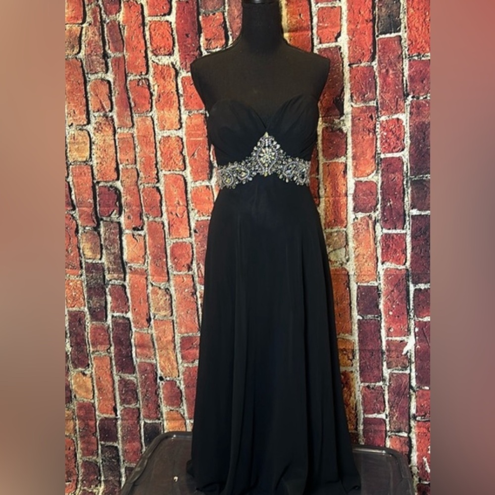 Clarisse Size 4 Black Chiffon strapless prom  women’s Dress Beaded embellished